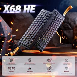 ATTACK SHARK X68 HE - Rapid Trigger - Hall Effect - 8000Hz - 0.01mm RT - Magnetisch Gaming Toetsenbord - RGB - 60% - QWERTY - Wired - Grijs — thumbnail 3