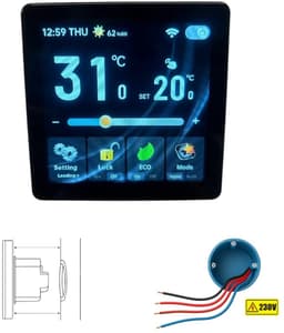 Inbouw thermostaat | Wifi touchscreen Tuya Smart Life | 230V 4-draads 3A | Zwart — thumbnail 1