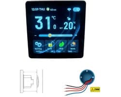 Inbouw thermostaat | Wifi touchscreen Tuya Smart Life | 230V 4-draads 3A | Zwart