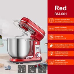 Lunekiss Keukenmixer 6L met RVS mengkom, LED-timer en 1200W stille DC-motor - 6 snelheden, standmixer met accessoires set - Rood — thumbnail 2