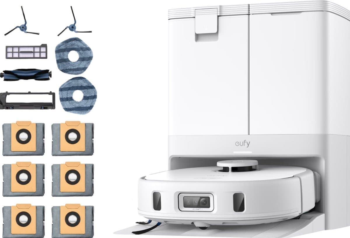 eufy X10 Pro Omni - Complete Robotstofzuiger wit - Met dweil en Vervangingssets - Robot Vacuum 8000 Pa zuigkracht - Tapijt detectie - AI-obstakel vermijding- Wast en droogt de dweil- Automatisch legen en vullen — afbeelding 1