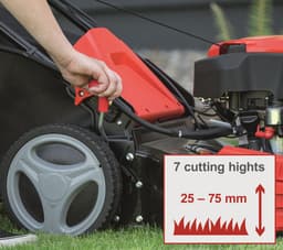 Scheppach Grasmaaier Benzine met hybride start M225-53E - Zelfrijdend - Mulchfunctie - 53cm maaibreedte - Maaihoogte in 7 stappen verstelbaar: 25-75mm - 4-takt - 224cc - 6pk - Voor tuinen tot 1800m² - met 65L opvangbak — thumbnail 3