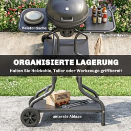 Outsunny Ronde barbecue-Metaal, Kunststof-129L x 63,5B x 106,5H cm-Zwart — thumbnail 5
