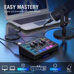 FIFINE SC3 + XLR Kabel - Streaming Deck - DJ Mixer - Gaming Mixer - Podcast / Stream / Gaming - XLR Aansluiting - Line-in - Voice Changer - Zwart — thumbnail 2