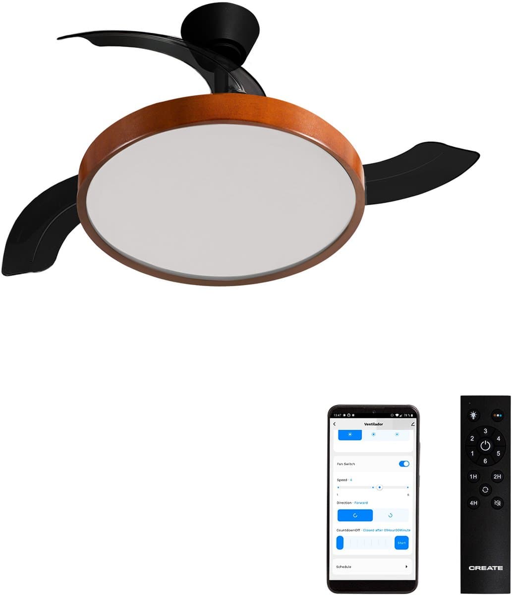 CREATE - Plafondventilator 40W stil (Ø108cm) met intrekbare bladen met licht LED - Met WiFi + afstandsbediening - WIND CLEAR STUDIO — afbeelding 1