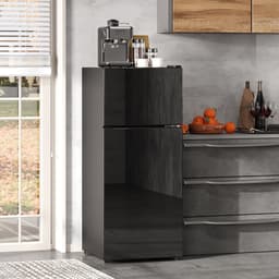 OKWISH Minikoelkast – 92 L Met Vriesvak – 42,5 x 42,5 x 102 cm – RVS En Glas – Zwart – Voor Keuken En Kantoor — thumbnail 1
