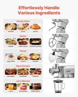 Elektrische Keukenmachine – Foodprocessor – Mixer – Blender – Deegkneder – 1300 W Motor – 4,3 L Roestvrijstalen Mengkom — thumbnail 2