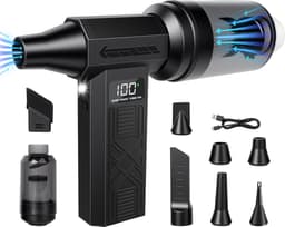 2-in-1 Elektrische Luchtblazer en Mini Stofzuiger - Draadloze Air Duster met 8000mAh Accu - 4 Vermogensstanden - LED Display en Werklicht - Computer Reinigingsset met 5 Mondstukken en Stofreservoir - USB-C Oplaadbaar — thumbnail 1