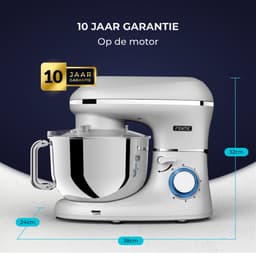 Fentic Keukenmachine - 2000W - RVS Mengkom (6,2 L) - Keukenrobot - Foodprocessor - Mixer met Garde, Deeghaak en Menghaak - Incl. extra Accessoires - Zilver — thumbnail 4
