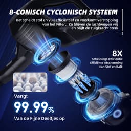 Fukstern Draadloze Steelstofzuiger - 38kPa Zuigkracht - 50 Minuten Werktijd - 2 Zuigstanden - 8-lags HEPA-filtersysteem - Zwart — thumbnail 2