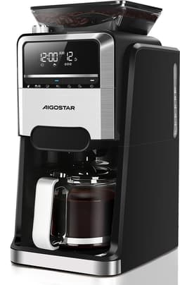 Aigostar Savor - Koffiezetapparaat met Bonenmaler - 1.5L - 12 Kopjes - Instelbare Sterkte - Digitaal Display - Warmhoudfunctie - 24u Timer - 1400W - Zwart — thumbnail 1