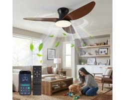 Rosnek Plafondventilator met Verlichting Hout - 100cm Stille DC Motor - LED Plafondlamp met Ventilator Dimbaar - Zomer en Winterstand - Woonkamer