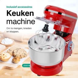Aurixi® Mixer met mengkom - Mixer - Mixer met mengkom keukenmachine - Rood - ‎39 cm x 24 cm x 32 cm — thumbnail 3
