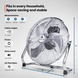 AERSON vloerventilator 60 cm | waaier met drie standen 200W | staande ventilator | hoge luchtstroom | robuuste metalen uitvoering | hellingshoek ca. 110 graden — thumbnail 5
