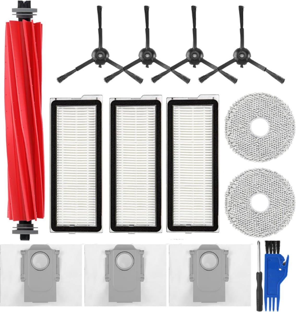 PolkaHome® Accessoires Vervangende geschikt voor Roborock Q Revo S, Qrevo Pro, Qrevo Plus Robotstofzuiger. 1 Hoofdborstel, 4 Zzijborstels, 3 HEPA-Filters, 2 Reinigingsdoeken, 3 Stofzakken. — afbeelding 1