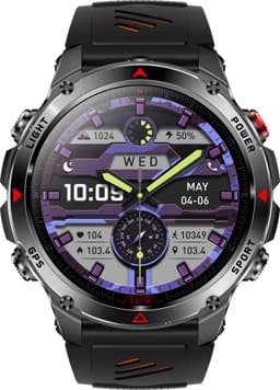 Knobbout 1.46” Scherm (3.7cm) GPS Outdoor Smartwatch – 6 Satelliet Positionering - Kompas & Hoogtemeter -LED-zaklamp - Hartslag & SpO₂, 30 m Waterdicht - 540mAh Batterij, Bluetooth 5.3- Zwart — thumbnail 3