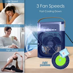 Draagbare airconditioning-ventilator, USB-aangedreven luchtkoeler, luchtbevochtiger, 7 led-luchtkoeler, klein, met 3 snelheden, ultra-stille koelventilator Geschikt Geschikt voor familie, reizen, kantoor — thumbnail 3