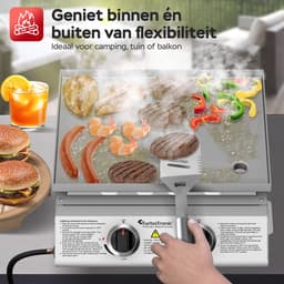 TurboTronic TT-BBQ6 Tafelgrill – Draagbare Tafelmodel Gasgrill - 2 Branders - RVS Bakoppervlak | Tuin Grill - Outdoor & Camping — thumbnail 3