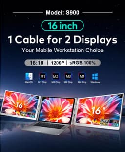 Portable Monitor OneCable - Laptop Scherm Extender - Draagbare Monitor - Inclusief Beschermhoes en Kabels - Full HD - 16 Inch - Grijs — thumbnail 2