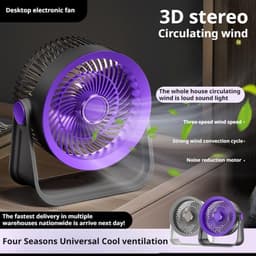 Circulatie Mini Tafelventilator - Draagbare & Wandventilator - Stil en Krachtig - Met LED - Paarsgrijs - 5 Snelheden - licht, Aromatherapie en Kantelbaar Ontwerp - USB — thumbnail 4
