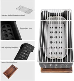 Allecto Plus - Japanse Stijl BBQ Grill XL voor Camping - Draagbare Houtskoolbarbecue met Tafelblad - Rechthoekige Grill met Basis voor Japanse Tafelbarbecue Benodigdheden - Barbecueën. — thumbnail 3