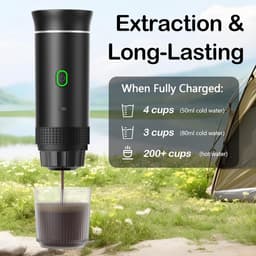 Draagbare elektrische espressomachine - Mini reiscamper - Geschikt voor gemalen koffie / capsules - Kampeer- en wandelkantoor - Oplaadbaar - Zwart — thumbnail 2