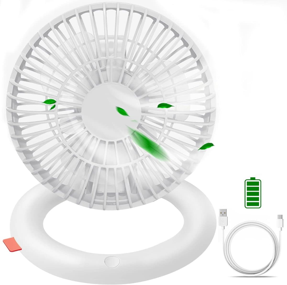 Tafelventilator Draadloos - Opvouwbaar-7 Uur - Mini Aircooler - Stille Ventilator - USB Fan - Vakantie - Wit — afbeelding 1