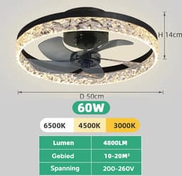 Ventilator Lamp - Plafondventilator Zwart - Smart Lamp - Met Dimmer - 6 Standen Ventilator - Keuken Lamp - Woonkamerlamp - Moderne lamp — thumbnail 5