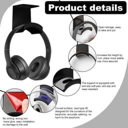 2 Stuks koptelefoonstandaard - Headset Hanger - Haak - Koptelefoon Standaard - Headset Houder - voor gamingheadsets - Headset Stand - Muur - koptelefoon standaard - antislip en slijtvast - voor bureaus en computertafels - Klevend - zwart — thumbnail 4