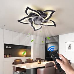 5 Lotus Ventilator Lamp - Plafondventilator - Zwart - Smart Lamp - Met Dimmer - 6 Standen Ventilator - Keuken Lamp - Woonkamerlamp - Moderne lamp — thumbnail 1