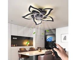 5 Lotus Ventilator Lamp - Plafondventilator - Zwart - Smart Lamp - Met Dimmer - 6 Standen Ventilator - Keuken Lamp - Woonkamerlamp - Moderne lamp