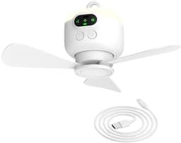 Draagbare kampeerventilator, plafondventilator voor tenten, oplaadbaar 8000 mAh met licht en haak, tijdgestuurd en automatisch uitschakelend, afneembaar ventilatorblad, te gebruiken voor tentluifels, campers, prieelen, strand, slaapzaal, slaapkamer — thumbnail 1