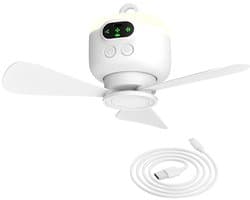 Draagbare kampeerventilator, plafondventilator voor tenten, oplaadbaar 8000 mAh met licht en haak, tijdgestuurd en automatisch uitschakelend, afneembaar ventilatorblad, te gebruiken voor tentluifels, campers, prieelen, strand, slaapzaal, slaapkamer