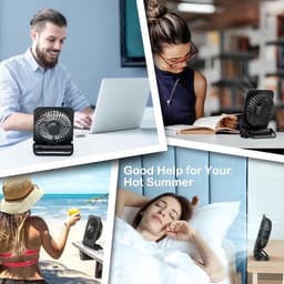 RFWR® Klein Draagbare Bureauventilator met USB-oplaadbare Accu - 2000mAh, 4 Snelheden en 225° Plooibaar — thumbnail 4