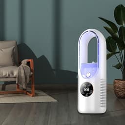 Mobiele Aircooler - Ventilator - Torenmodel - Bladloze Ventilator - Energiezuinige Luchtkoeler - bladloze tafelventilator met ledverlichting - Ventilator - Ingebouwde Luchtreiniger - Zonder Bladen - Wit — thumbnail 2