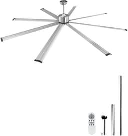 Plafondventilator 244 Cm - 8 Aluminium Bladen - 6 Snelheden - Krachtige Luchtstroom - Geschikt voor Hoge Plafonds In Woonkamers — thumbnail 1