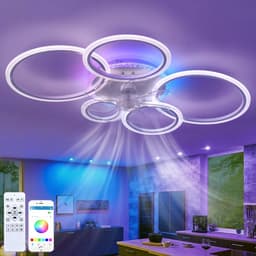 5 Ring Ventilator | Moderne Ringen LED Ventilator | Smart Lamp | RGB| Bedienbaar Met Afstandsbediening & APP | 12 Kleuren | Moderne Ventilator Licht — thumbnail 1