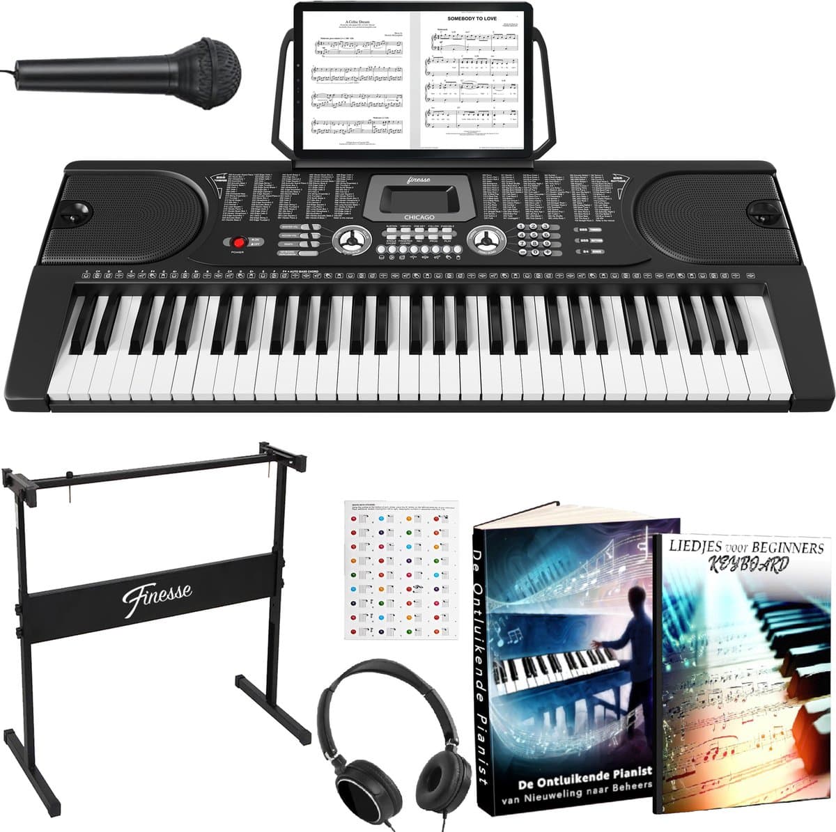 Finesse Keyboard Piano - Statief & Accessoires - 61 Keys - Digitale Piano - Elektrische Piano - Kind — afbeelding 1