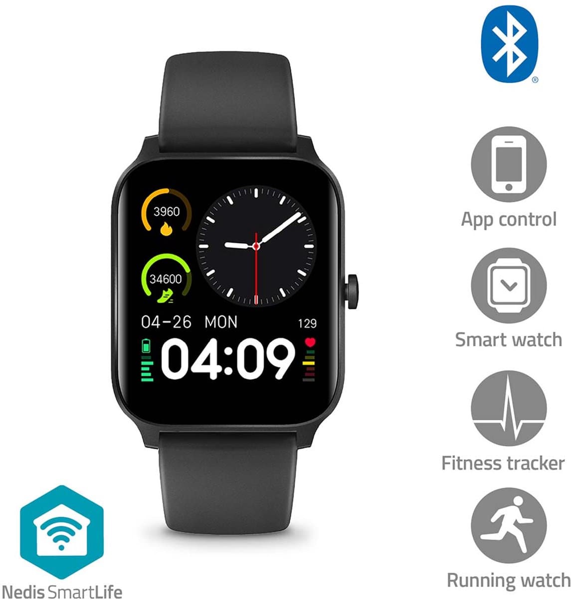 Nedis Smartwatch – Bluetooth – Waterdicht – Smartwatch – 40mm – Zwart — afbeelding 1
