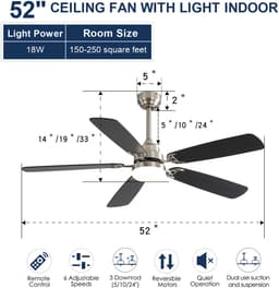 Re-purelife® Koel Zomer Collectie Grote Plafondventilator Ø132 cm met LED & Afstandsbediening – 6 Snelheden, 5 Bladen, Omkeerbare DC Motor met Zomer- & Winterfunctie, Stil & Energiezuinig – Must-Have Zomer voor Woonkamer, Slaapkamer – Brushed Nickel — thumbnail 5