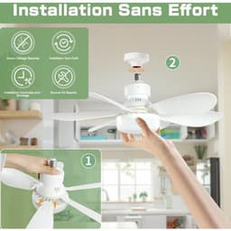 Plafondventilator 40W Ø 52 cm - met Verlichting en Afstandsbediening - Geschikt voor E27 lamphouder - 3 Dimbaar en snelheden - stille - voor Slaapkamer Keuken Woonkamer — thumbnail 4