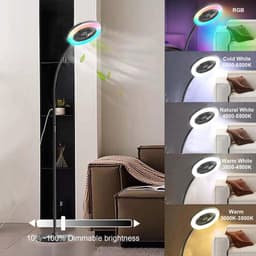 Rosnek Staande Lampen met Ventilator - 183cm Stille 2-in-1 Staande Ventilatorlamp – 1500 Lumen LED - 3 Snelheden, 12W RGB + Afstandsbediening – 360° Zwanenhalsrotatie Staande Lampen - Ideaal voor Slaapkamer/Kantoor(Zwart) — thumbnail 2
