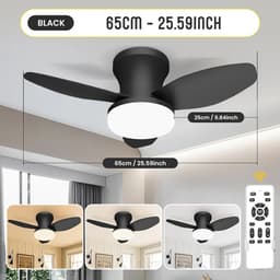 Livano Plafondventilator - Met Verlichting - Plafond Ventilator - Met Lamp - Plafonniere Met Ventilator - Met Licht - Zwart - 88cm — thumbnail 1