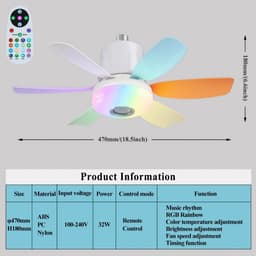 Livano Plafondventilator - Met Verlichting - Plafond Ventilator - Met Lamp - Plafonniere Met Ventilator - Met Licht - Kleur - 47cm — thumbnail 2