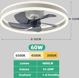 Plafond Ventilator Lamp - 51 CM - Smart Lamp - 6 Standen - 2 ledstrokes - Dimbaar - Wit - Kroonluchter Ventilator - Chandelier Fan - Woonkamer Lamp - Ventilator Lampen - Slaapkamer lamp - Eetkamerlamp — thumbnail 5