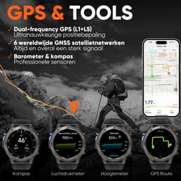 Synyq GPS Pro - GPS Smartwatch Heren - 51mm - AMOLED Scherm - 4 Bandjes - 5ATM Waterdicht - Belfunctie - 170+ Sportmodi - Stappenteller - Hartslag, Slaapmeter - Smartwatch Heren - Horloge Heren - Sport Horloge - IOS & Android — thumbnail 4