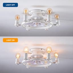 Plafondventilator met Verlichting - Wit - 6 Snelheden - Rustiek Industrieel Ontwerp - Voor Slaapkamer en Keuken — thumbnail 4