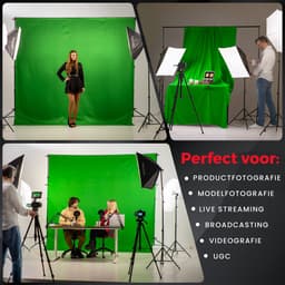 Pixetool Green screen 3 x 3M met Achtergrondsysteem 2,6 x 3M – Fotostudio Set – Greenscreen Set – Inclusief, Softbox, Paraplu’s, Lamphouders, LED lampen, Reflectiescherm & Draagtas - Vaderdag Cadeau — thumbnail 2