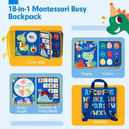 Montessori Speelbord Dinosaurus-Thema 18-in-1 Activiteiten Educatief Voor Jongens Model Rugzak — thumbnail 3