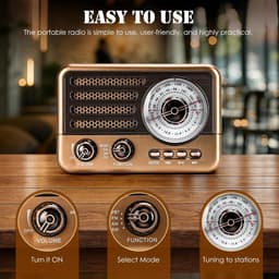 Retro Speaker - Bluetooth Speaker - Am Fm SW Kleine Draagbare Radio - Vintage Speaker - Retro Radio Bluetooth - Retro Radio - Noodradio - 2000mAh Oplaadbare Batterij - Met LED Zaklamp - Ondersteunt TF Kaart, USB, AUX Play - Bruin — thumbnail 3